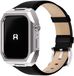 Reqior Apple Watch 45mm metalen hoes met leren band (zilver/zwart)