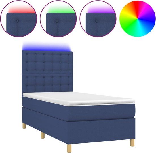 vidaXL Boxspring met matras en LED stof blauw 90x190 cm