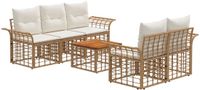 vidaXL Buiten bankenset 6 st Natuurlijk en Crème Wit poly rattan