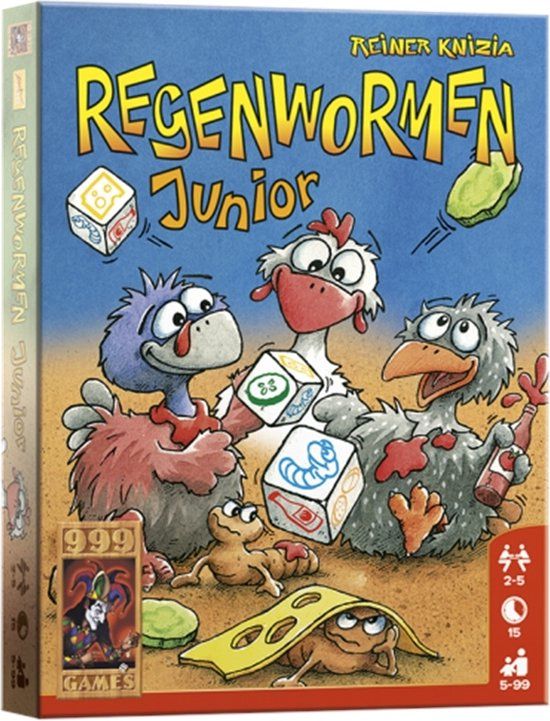 999 Games Regenwormen Junior Dobbelspel - Familiespel - Reisspel - 5+