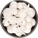 Kaemingk B.V. Boules de Noël et ornements étoiles - set 32x pièces - plastique - blanc