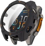 Strap-it Hard case hoesje met ingebouwde screenprotector - geschikt voor de Garmin Fenix 8 - 47mm AMOLED (zwarte kleur met oranje accenten)