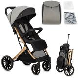 MoMi ESTELLE DAKAR poussette à partir de 6 mois (jusqu'à 22 kg), poussette pliable avec harnais de sécurité à 5 points, panier de courses, fonction couchée, barre télescopique pour tirer, se tient debout après pliage léopard, gris
