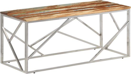 vidaXL Salontafel roestvrij staal en gerecycled hout zilverkleurig