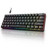 KOORUI Gaming toetsenbord, 60% mechanisch, 26 RGB, achtergrondverlichting, bedraad, Duitse lay-out, voor Windows, MacOS Linux, rode schakelaar
