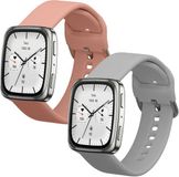 kwmobile 2x horlogebandjes geschikt voor Garmin 20mm Amazfit Active 2 Square / Amazfit Active 2 bandje - Smartwatch bandjes van TPU - Activity tracker horloge band in lichtgrijs / oudroze