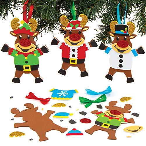 Baker Ross Kerstballen Mix & Match rendier knutselset (6 stuks) kerstboomversiering knutselen met Kerstmis voor kinderen