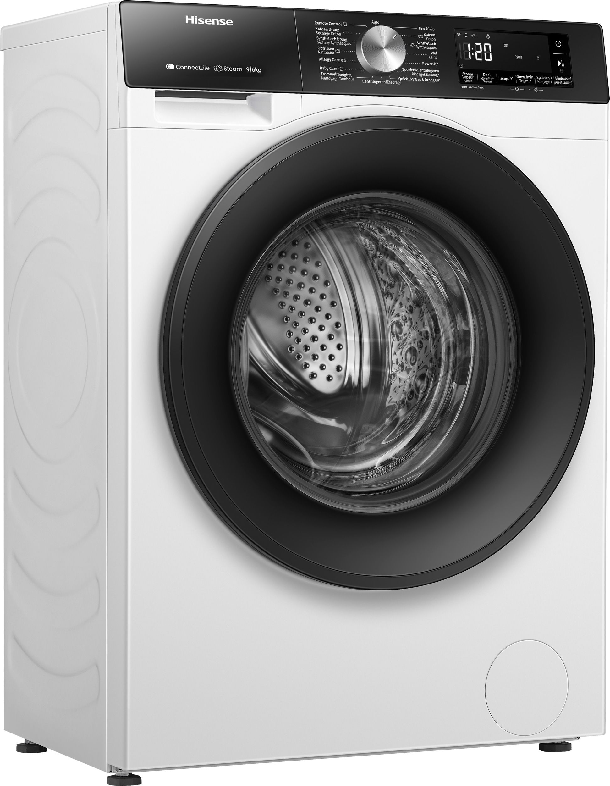 Hisense WD3S9043BW3 - Was-droogcombinatie - Energieklasse A - 9/6 kg - 1400 toeren - WiFi - Stoomfunctie - Wit