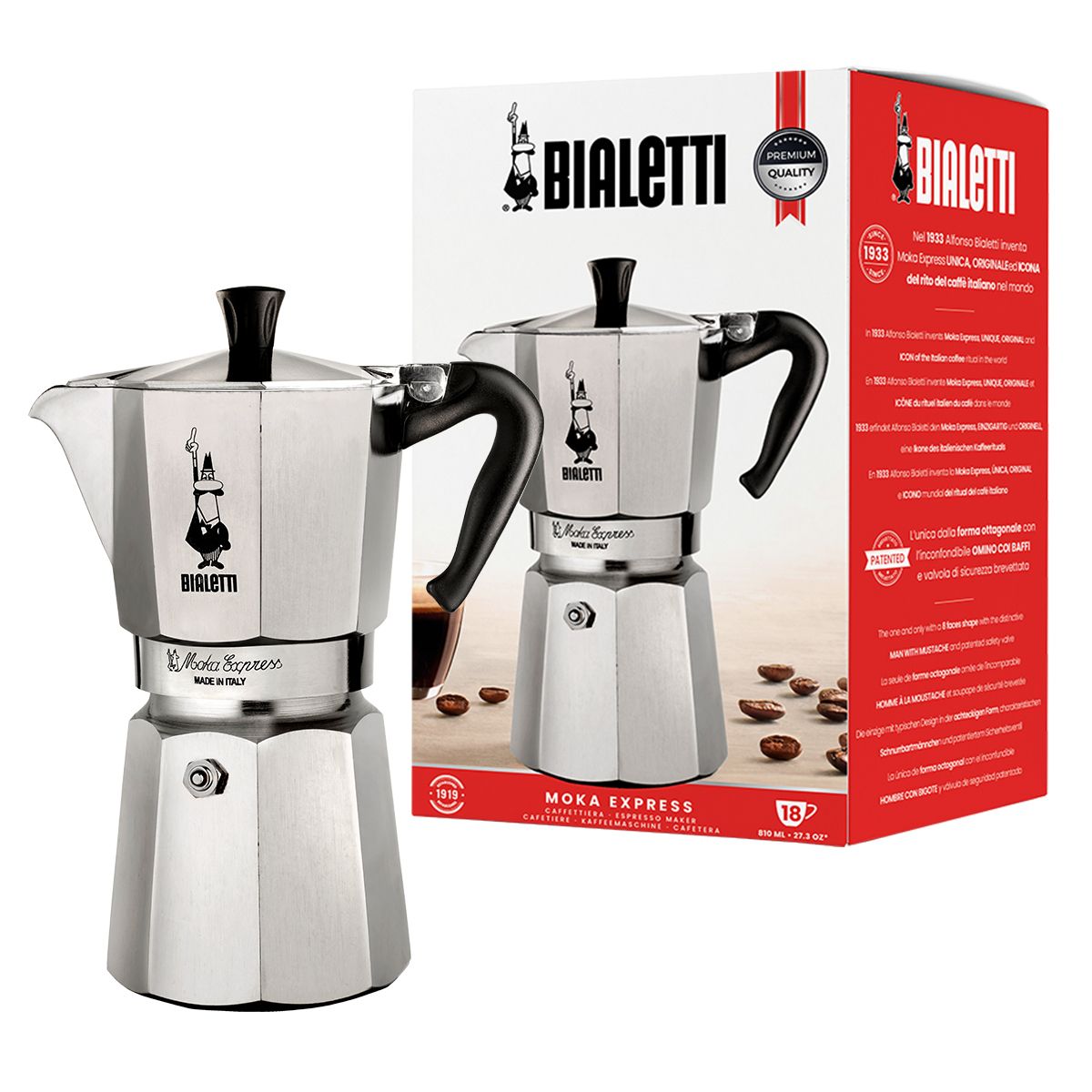Bialetti Moka Express - Moka Pot - 18 Cups - Aluminium, Black
