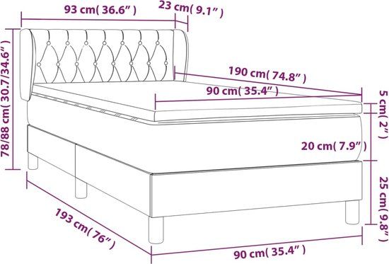 vidaXL Boxspring met matras stof donkerbruin 90x190 cm