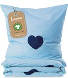 Lavea® Kinderbeddengoed van 100% biologisch katoen – 1 dekbedovertrek 100x135 cm + 1 kussensloop 40x60 cm – Zacht, ademend – Hartjesmotief Lichtblauw & Blauw