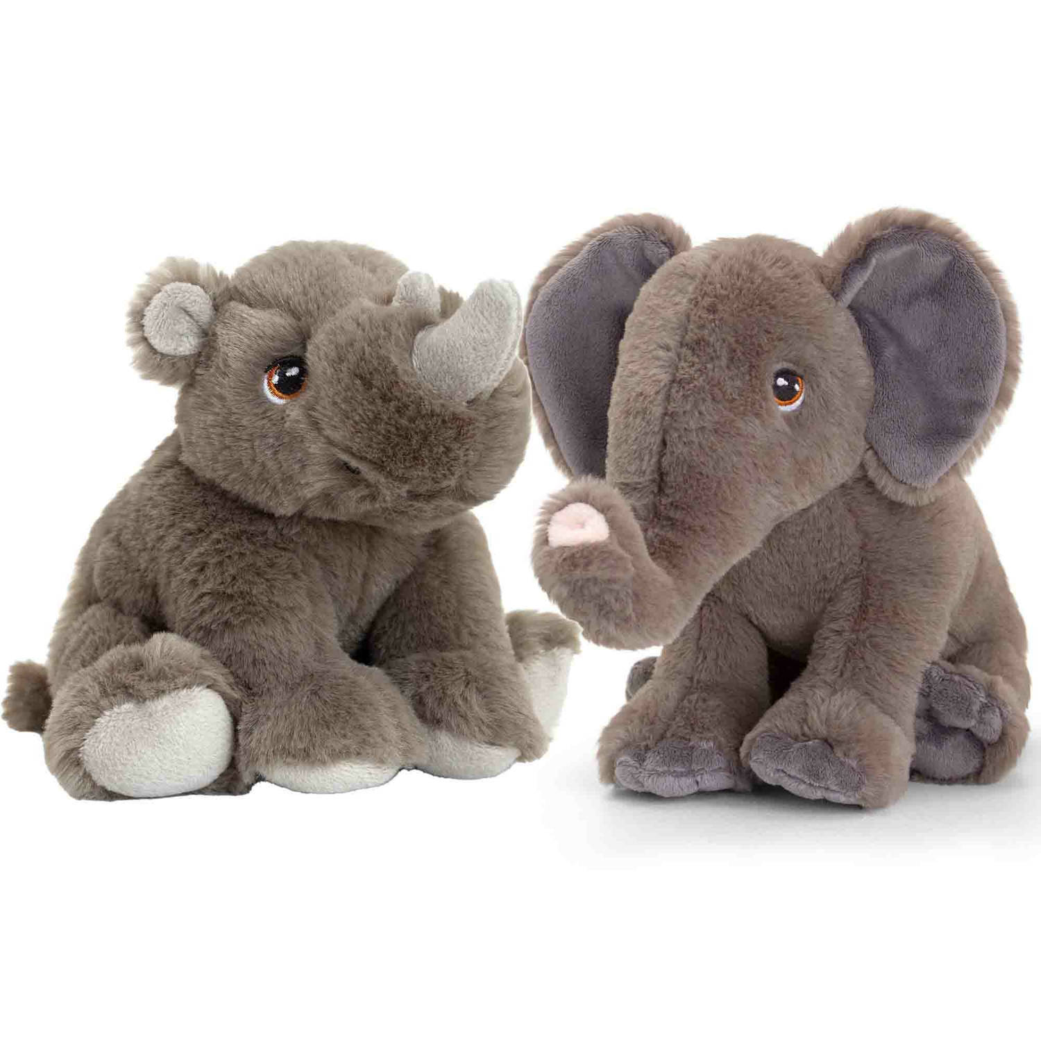 Keel Toys pluche knuffels neushoorn en olifant safari vriendjes 25 cm - knuffeldier