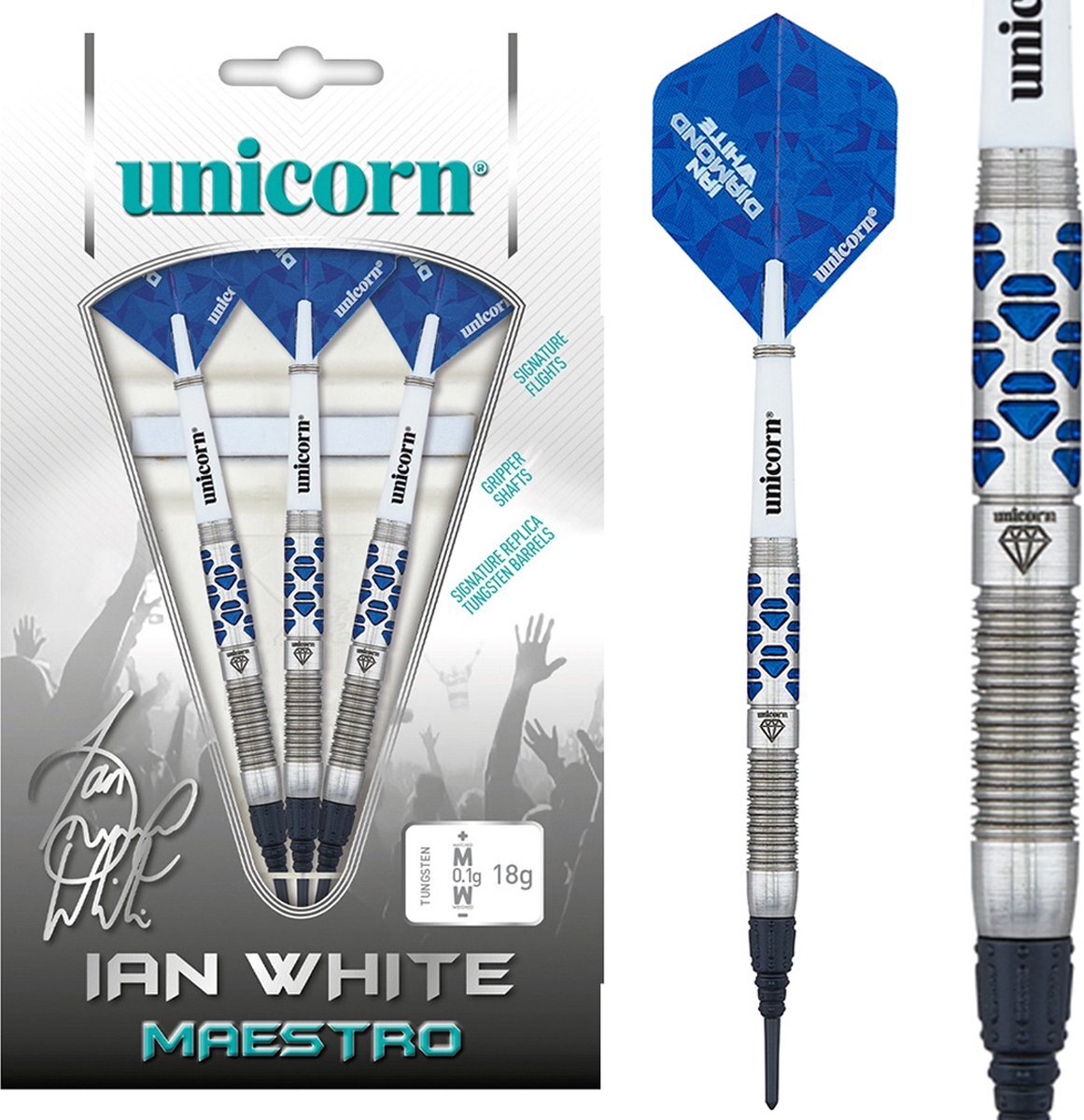 Unicorn Maestro 70% Tungsten Ian White P2 18 gram Softtip Dartpijlen