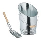 Relaxdays pelletemmer met schep, 10 liter, kolenkit, openhaard accessoire, pelletemmer met hengsel, zilver-natuur