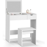 Idmarket - Coiffeuse Zelia Miroir Rabattable Avec 1 Tiroir Et 1 Tabouret