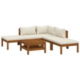 vidaXL 6-delige Loungeset met Crèmekleurige Kussens Massief Acaciahout