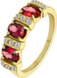 Lucardi Dames vintage ring met rode zirkonia – Maat 66 – 21mm - Ring - Cadeau - Staal goldplated - Goudkleurig