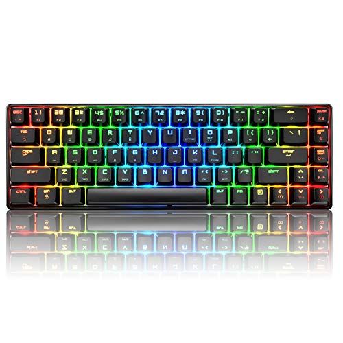 UrChoiceLtd 60% mechanisch gamingtoetsenbord 18 RGB-achtergrondverlichting MK68 Type C bedraad 68 toetsen USB waterdicht toetsenbord Volledige anti-ghosting-toetsen voor gamers en typisten (zwart)