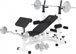 Gorilla Sports Fitnessbank Wit Met Halterset 108 kg - Chroom - Halterbank Met Gewichten