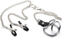 Nipple Clamps with Cock Rings M silver | Tepelklemmen met cock and ballstretcher M Zilver