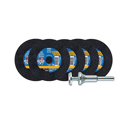PFERD Starterkit 6-delig | 5x rechte slijpschijf PSF STEELOX, 76 x 1,0 x 10,0 mm + gereedschapshouder | voor staal en RVS