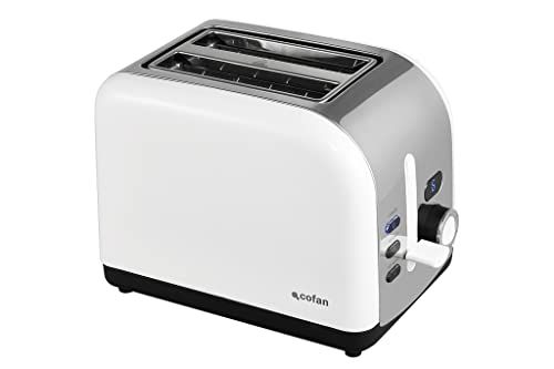 Cofan Broodrooster voor 2 sneden | wit en roestvrij staal | incl. digitaal display