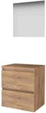 Basic Line Ultimate 46 Badkamermeubelset - 60 x 46 cm - Greeploos - 2 Lades - Wastafelblad - Spiegel met Indirecte LED Verlichting - Whisky Oak