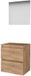 Basic Line Ultimate 46 Badkamermeubelset - 60 x 46 cm - Greeploos - 2 Lades - Wastafelblad - Spiegel met Indirecte LED Verlichting - Whisky Oak