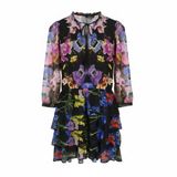 Desigual VEST_LYON Damesjurk Zwart Gebloemd Katoen Kort Mini