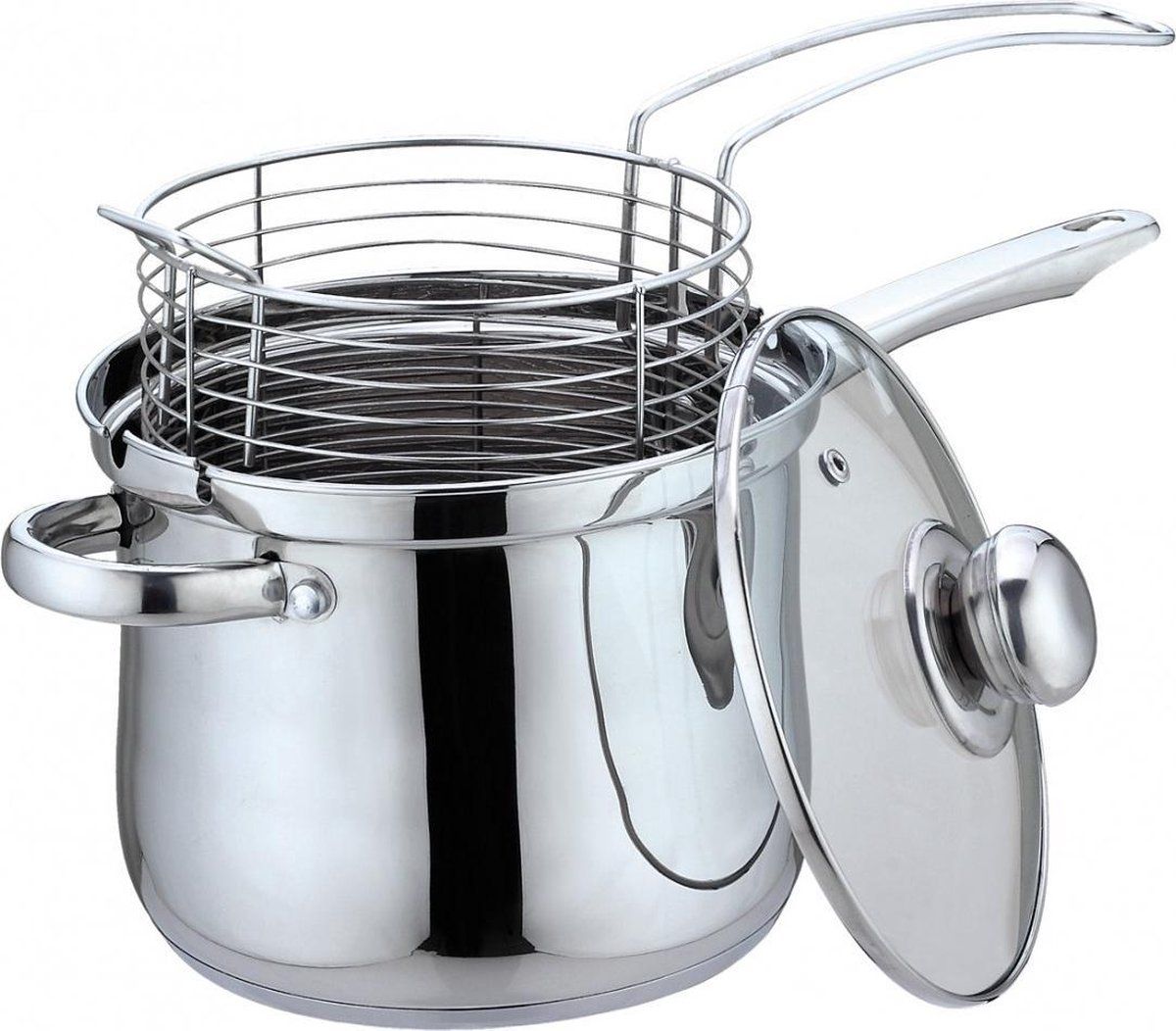 KINGHOFF Frituurpan met frituurmand 18 x 15 cm - 3.6L - RVS roestvrijstaal