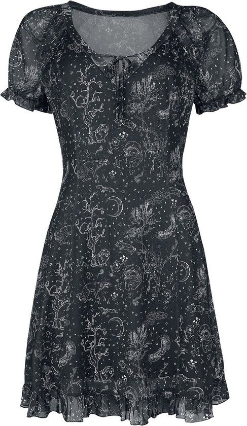 Jawbreaker Nigh Forrest mesh Dames Mini-jurk - zwart/wit - 4XL
