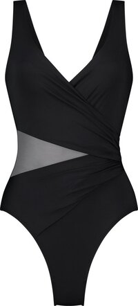 Hunkemöller Dames Badmode Badpak Shaping Shell Mesh - Zwart - maat 42