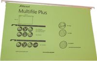 Rexel Foolscap 78102 ophangmappen met tabbladen en inzetstukken voor archiefkasten, 15 mm V-basis, 100 procent gerecycleerde manilla, groen, Multifile Plus, 20 stuks