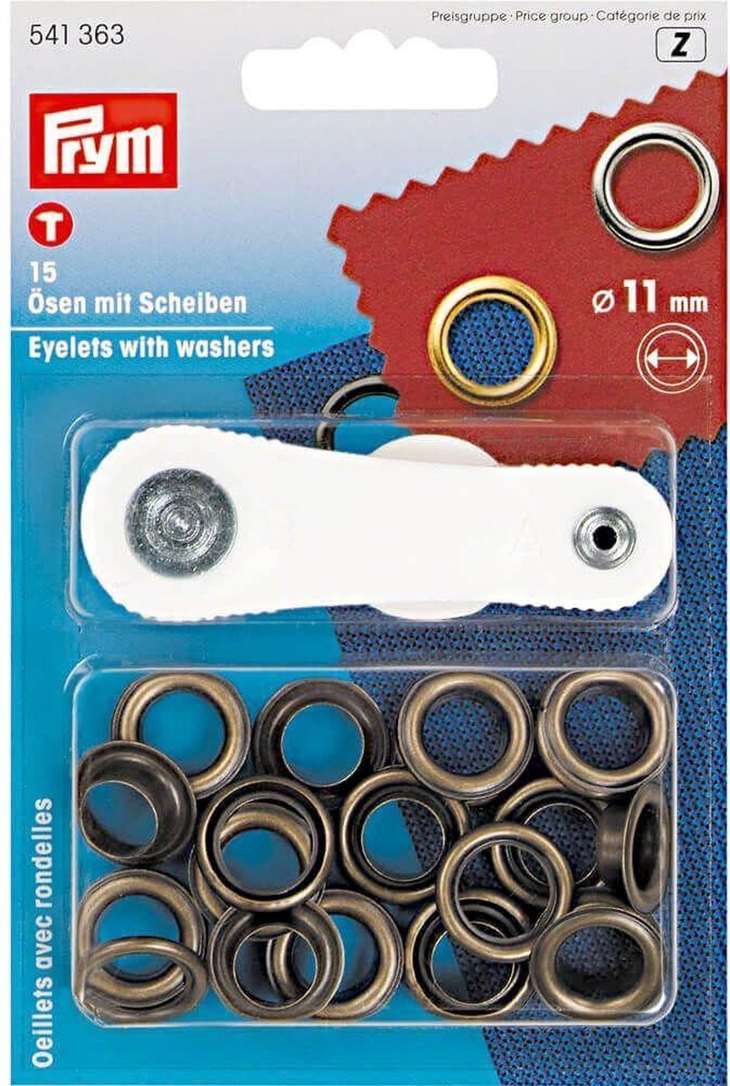 prym Oogjes Plus sluitringen, metaal, antiek messing, 11 mm, 15