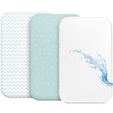 Hoeslaken Cododo Hoeslakens (2 stuks) en 1 matrasbeschermer, waterdicht, met elastiek, 3-in-1, afmetingen 55 x 90 cm, compatibel met kinderbedden, matras Cododo Baby, voor meisjes en jongens, motief teddybeer