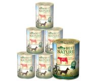 Dehner Best Nature Hondenvoer, natvoer zonder granen, voor volwassen honden, rund/rijst/distelolie, 6 x 400 g blik (2,4 kg)