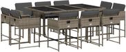 vidaXL 11-delige tuinset met kussens, grijs, polyrotan