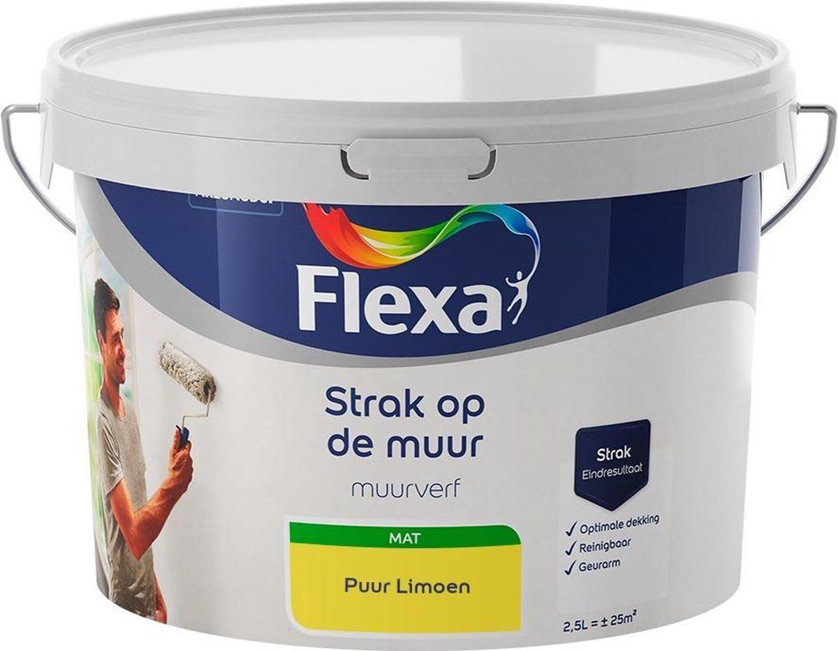 FLEXA - Strak op de muur - Muurverf - Mengcollectie - Puur Limoen - 2,5 liter - 8711113200080
