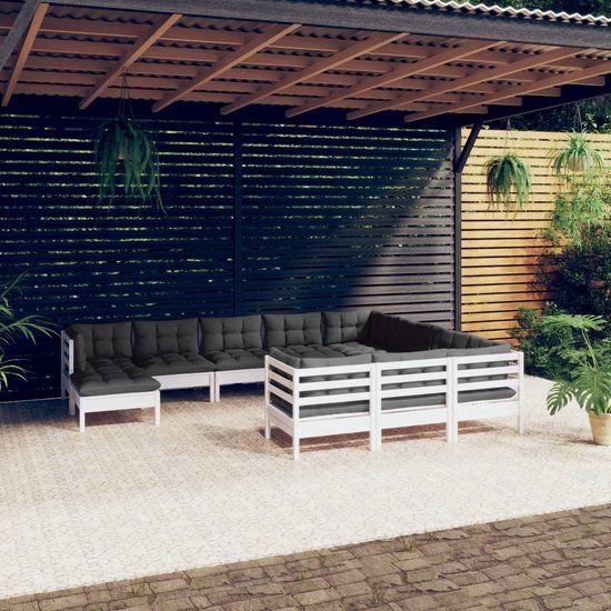 The Living Store Loungeset - Grenenhout - Wit - 63.5x63.5x62.5 cm - Inclusief kussens