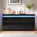 Rolipo Zwarte dressoir, 4 deuren + 2 lades, LED-verlichting, hoogglanzend, commode