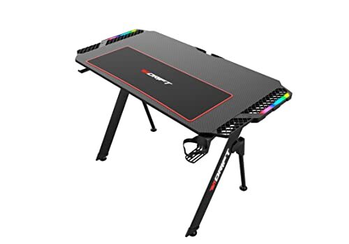 Drift Gaming DRDZ150 - Gaming tafel met Carbon Fibre tafelblad bedekt door een full size muismat, beker en Headset houder, RGB zijverlenging, kabel organisator, kleur Zwart