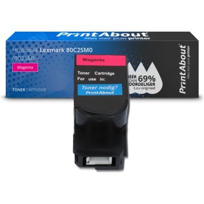 PrintAbout Huismerk Lexmark 80C2SM0 (802SM) Toner Magenta - Compatibel - 2200 pagina's