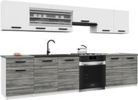 B BELINI GROUP BELINI Keukenblok ITALIA 4 - Keukenmeubel Set 260 cm Wit-Grijs Glamour Mat met Werkbladen - Boven- en Onderkasten