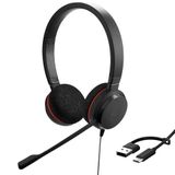 Jabra Evolve 20 Stereo Headset – Microsoft-gecertificeerde hoofdtelefoon voor VoIP-softphone met passieve ruisonderdrukking – USB-C/A – Zwart
