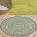 Tapis d'intérieur et d'extérieur, rond, avec un design ethnique – vert et blanc, facile d'entretien et résistant aux intempéries. Dimensions : 160 cm, rond
