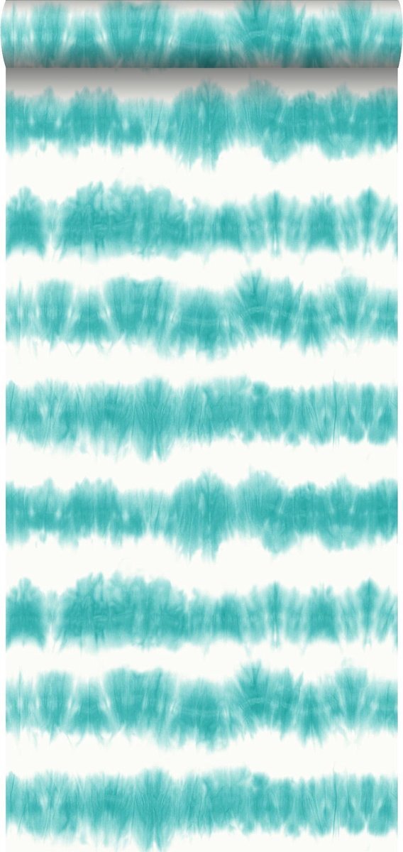 Esta Home behang horizontale tie-dye shibori strepen intens turquoise