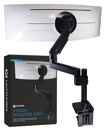ULTRARM MA20P-S-1 Zware Monitorarm 147 cm - In Hoogte Verstelbare Pneumatische Bureausteun voor Ultrawide Schermen tot 20 kg, Zwart