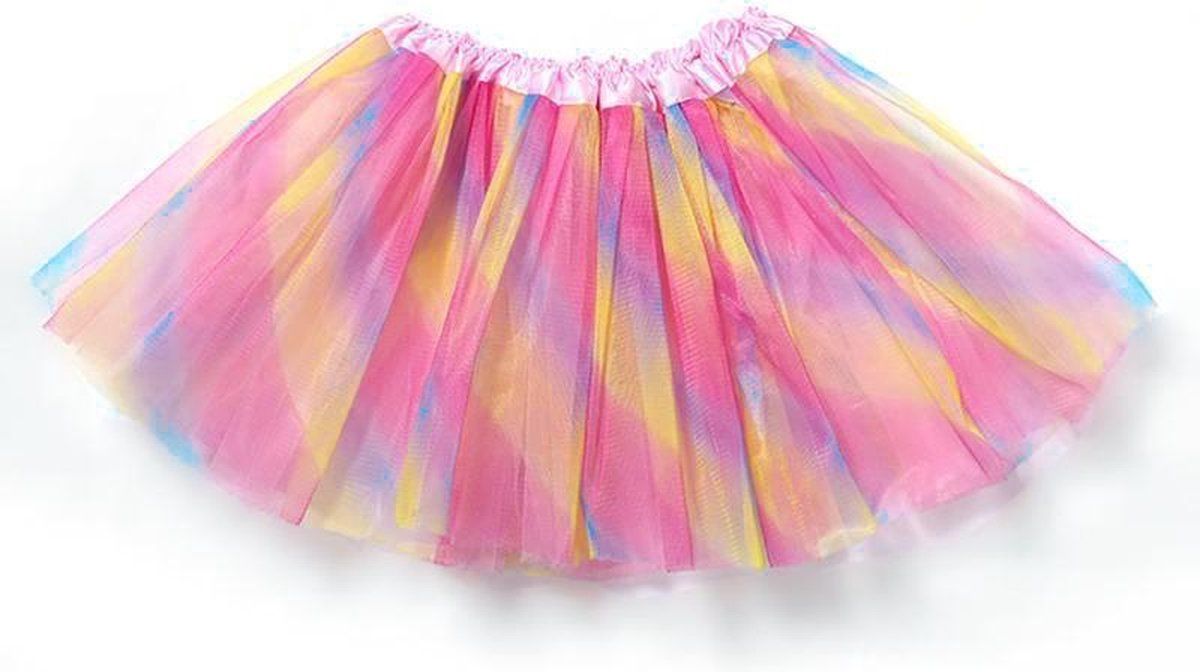 KIMU Regenboog tutu rok lichtroze - maat S-M-L - eenhoorn unicorn gekleurde tule rokje petticoat