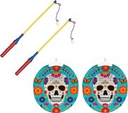 Merkloos 2x stuks ronde lampion 25 cm Day of the Dead sugarskull met lampionstokjes