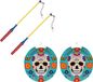 Merkloos 2x stuks ronde lampion 25 cm Day of the Dead sugarskull met lampionstokjes